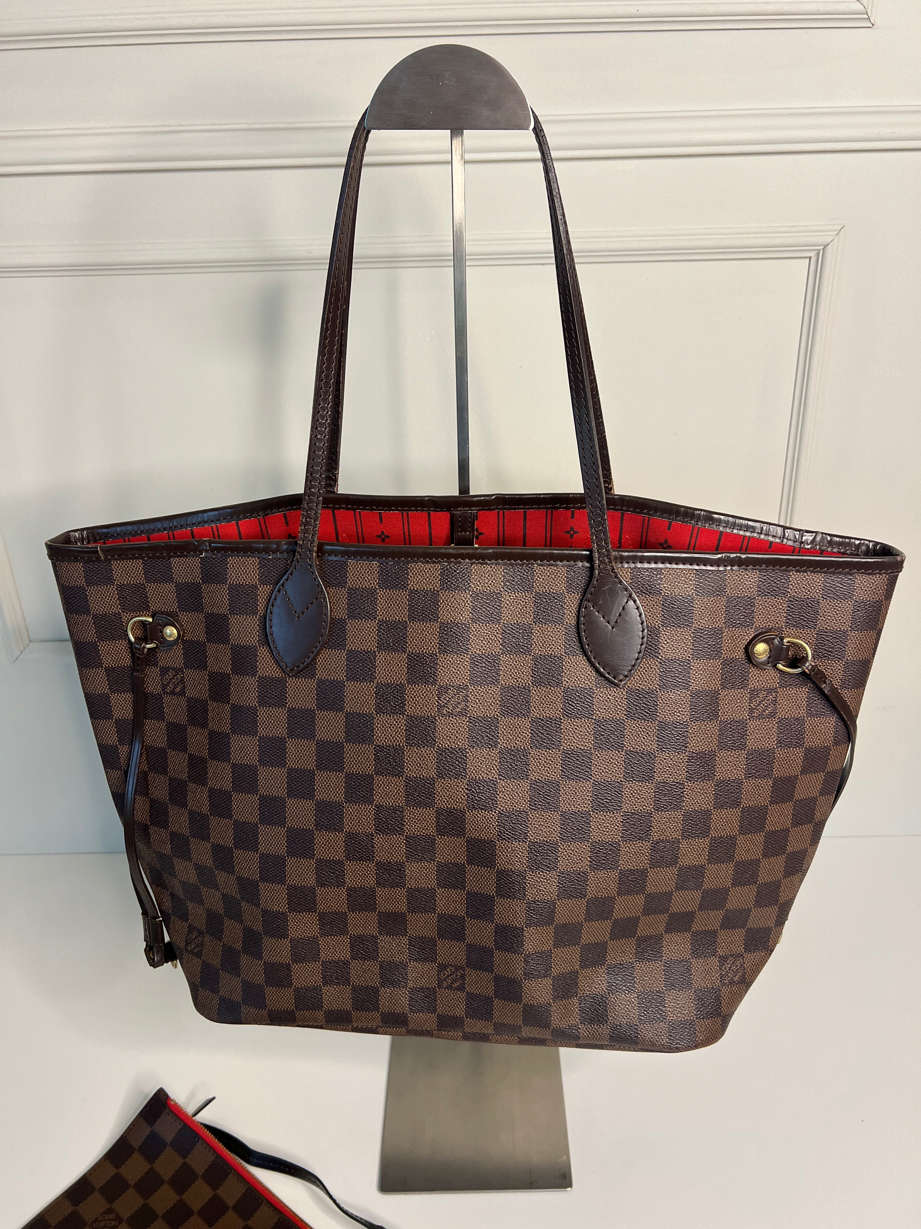 Louis Vuitton Neverfull MM Damier Ebene Canvas Shopper Handtas met pochette