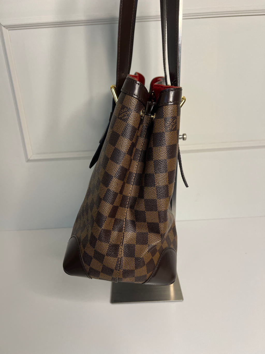 Sac shopping à bandoulière Louis Vuitton Hampstead MM en toile Damier Ebene
