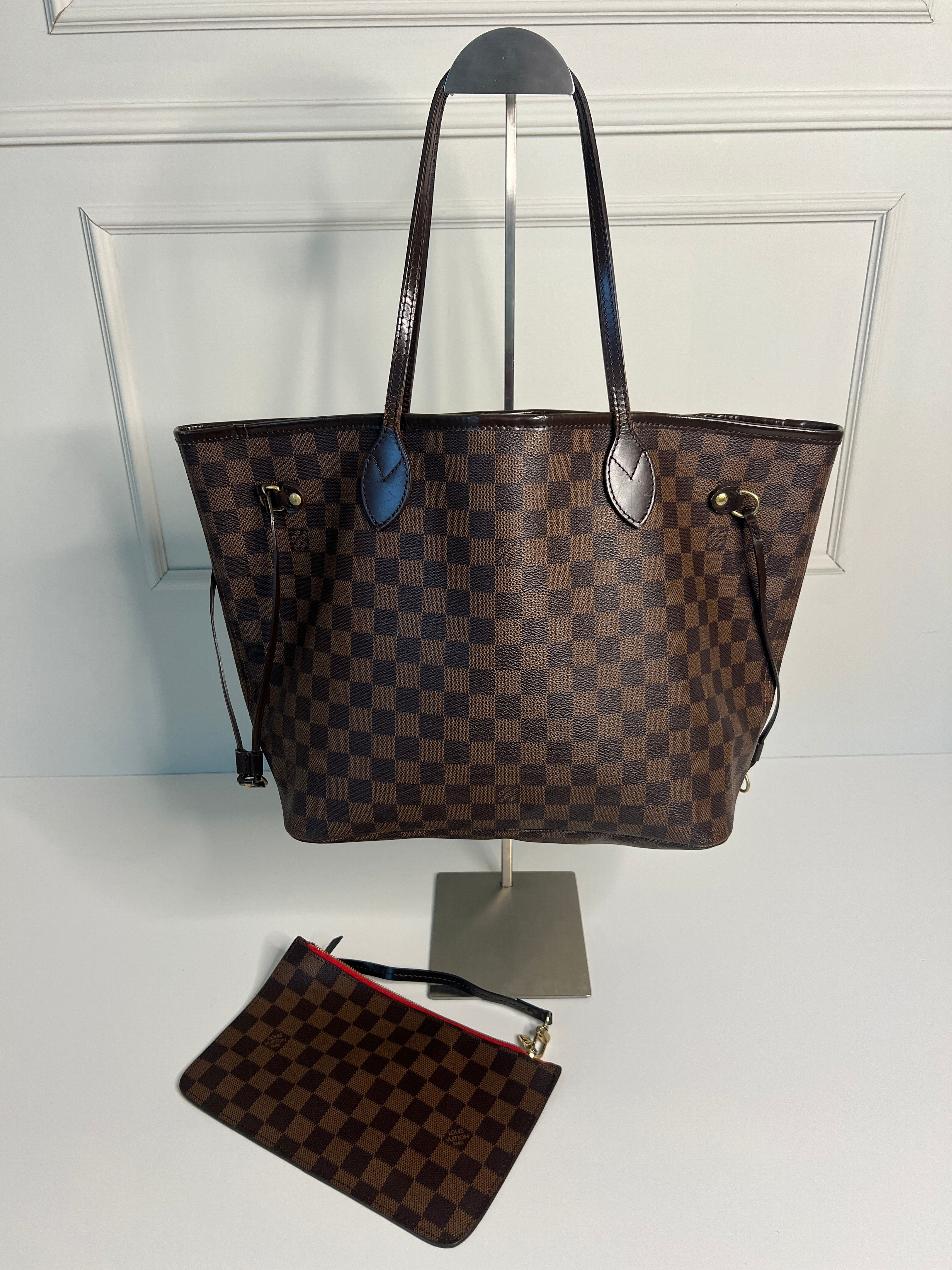 Louis Vuitton Neverfull MM Damier Ebene Canvas Shopper Handtas met pochette
